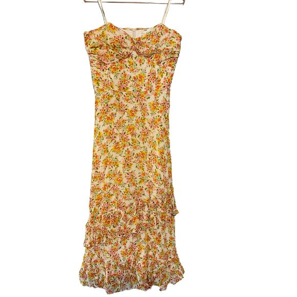 SHOSHANNA MIDNIGHT Remy Orange Yellow Floral Strapless Midi Dress Size 14 - Picture 3 of 9